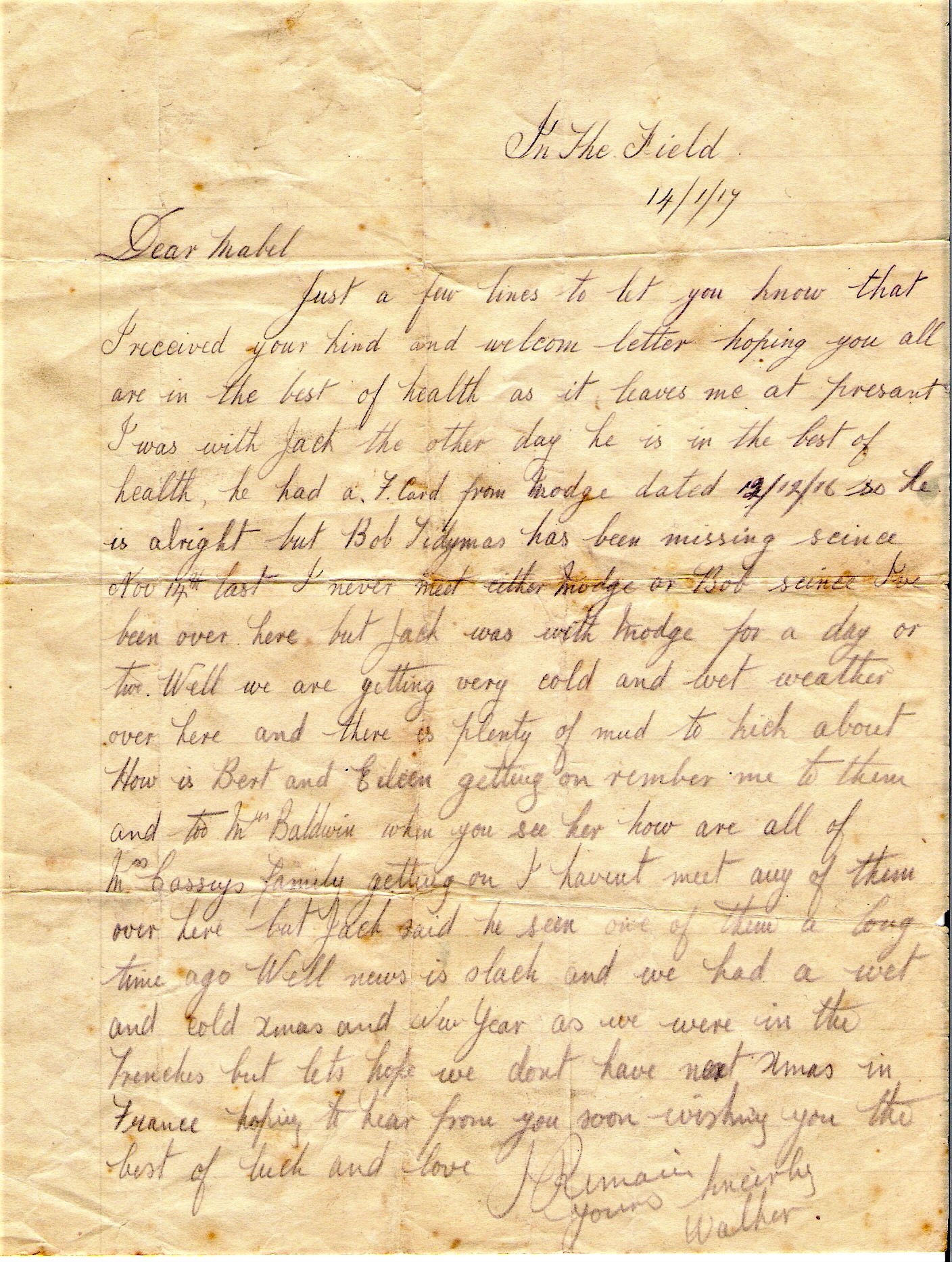 1917 Walter Faddy letter